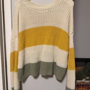 Cozy Striped Sweater in Cream, Yellow, and Green